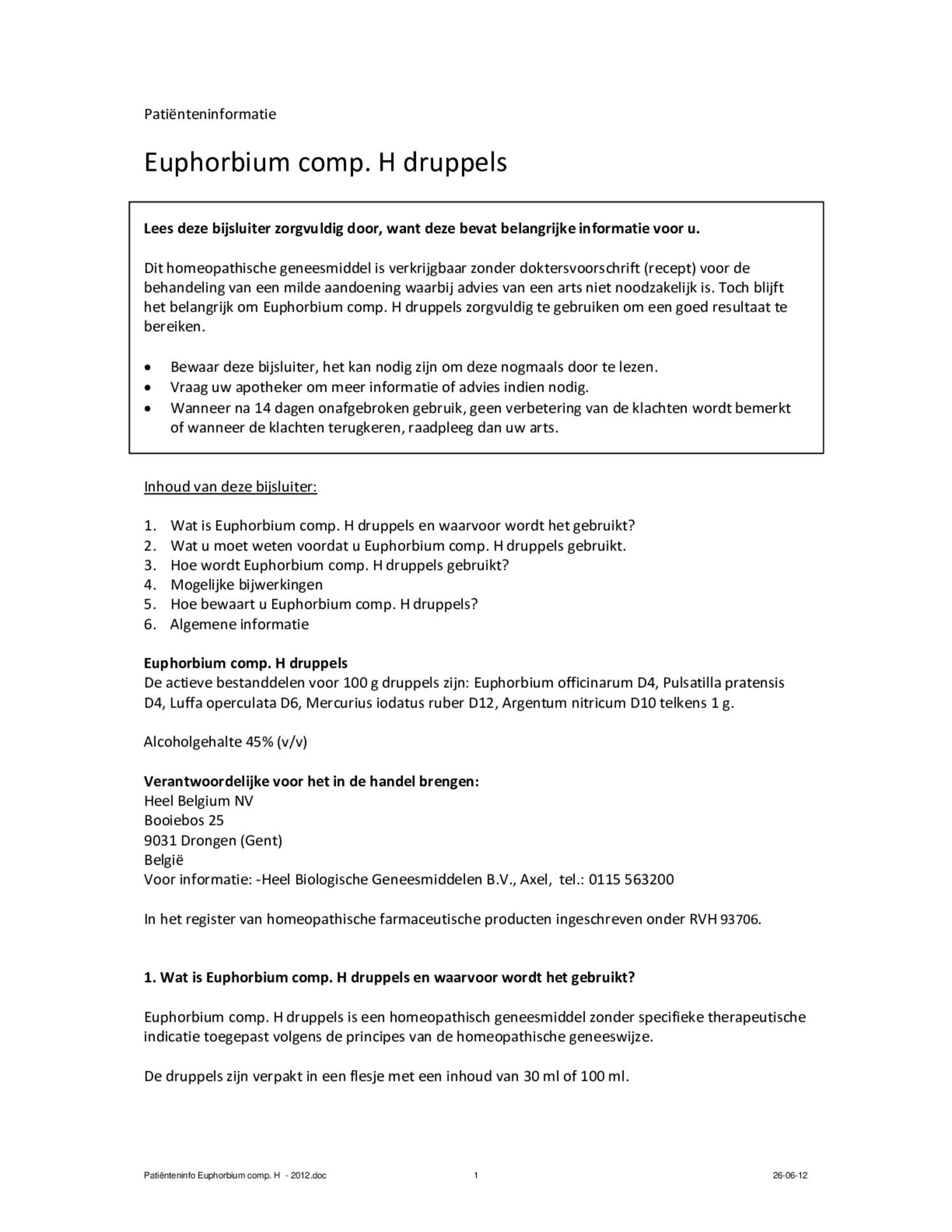 Euphorbium Compositum Druppels afbeelding van document #1, bijsluiter